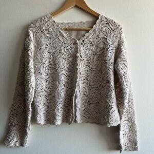 VTG Boho Crochet Knit Front Button Up Cardigan Size S-M